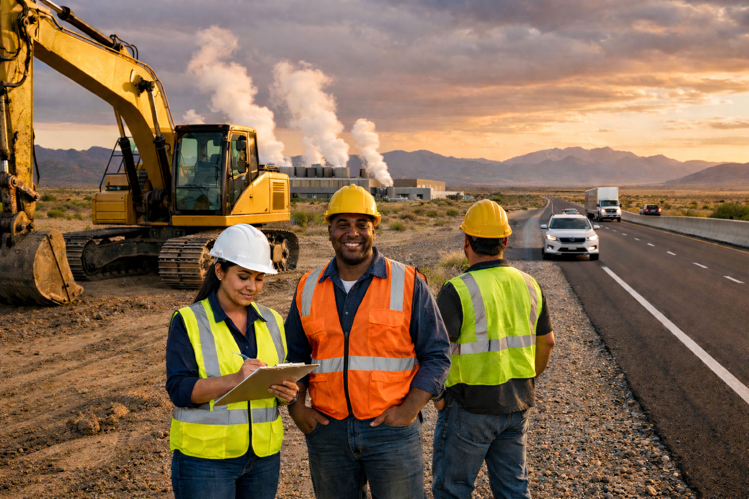 Construction workers at geo-thermal plant